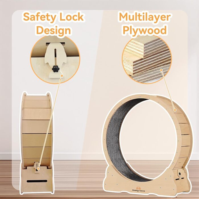 Ляльковий біговий диск для котів Homegroove, 113 см, XL, натуральне дерево, для зниження ваги та здоров'я