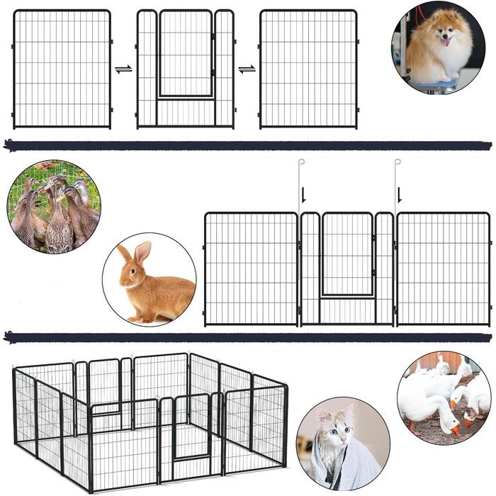Вольєр для цуценят LZQ: розбірний вольєр для собак, 8 панелей 80x65 см, для дому та саду