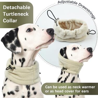 Теплий зимовий пуховик для собак PUMYPOREITY з віднімним коміром-гетром, флісова жилетка для маленьких та середніх собак (Бежевий, L)