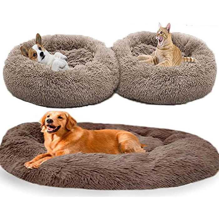 Ліжко для собак HANHAN у вигляді пончика, велике (XXL), ортопедичне, м'яке, заспокійливе, коричневе. Ліжко-лежанка для собак, гніздо, перина, лежанка-перина, для дому, миття