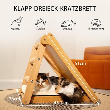 Кігтеточка для котів CheerPals з сизалю - трикутна, складана, з масиву бука, велика 51x36x45 см