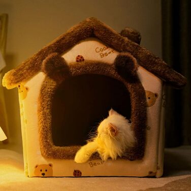 Кігтеточка-будиночок для котів Galatée, м'який лежак для тварин, іграшка-іглу, зручне ліжко для собак та котів, з неслизьким дном (M, Коричневий)