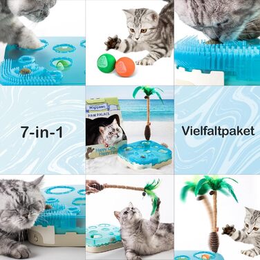 Migipaws 7-в-1 електрична інтерактивна іграшка для котів: рухомий м'яч, гнучка вудка з пір'ям, котяча м'ята, догляд за шерстю, картонний будинок, Палац Лапок для домашніх котів