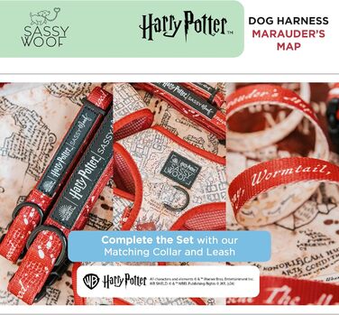 Регульована шлейка для собак Sassy Woof Harry Potter™ Marauder’s Map XL, дихаюча сітка, подвійний D-кільця, не тягне, для великих собак, офіційна