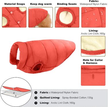 PETCUTE Зимовий теплий одяг для собак, куртка для великих собак, жилет для собак з кріпленням для повірця, вітронепроникний, для зими, Navy/Orange (M)