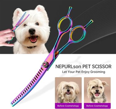 Професійна витончена ножиці для грумінгу собак та котів, 17.5 см, японська сталь, зменшення густоти на 65%, фіолетовий колір