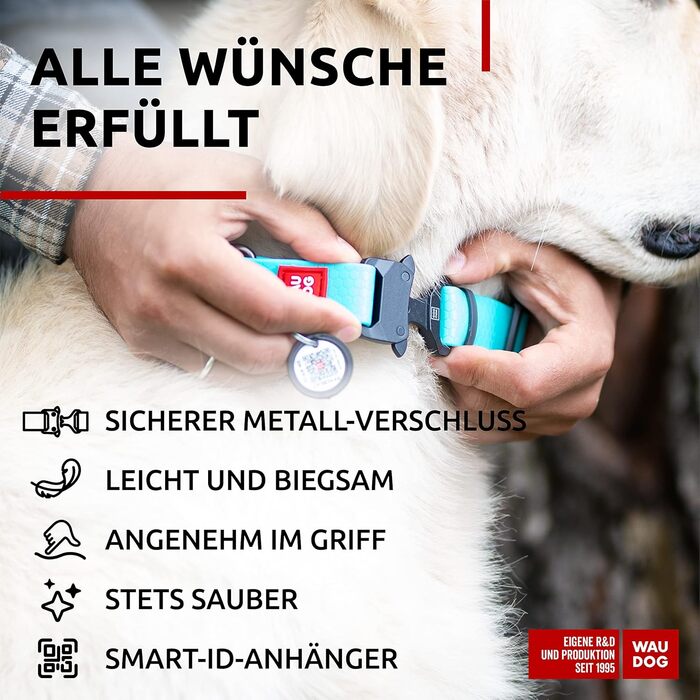 Водонепроникний нашийник для собак WAUDOG: великі, середні та малі породи, регульований, металевий замок, 31-49 см, ширина 25 мм, світловідбиваючий