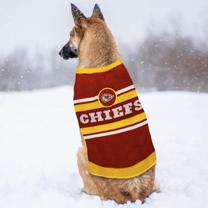 Теплий в'язаний светр для собак Kansas City Chiefs NFL, розмір S – комфортний светр з логотипом команди, для малих і великих собак