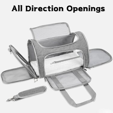 Транспортна сумка для котів/собак/домашніх тварин, складна, сірого кольору, для великих котів/маленьких собак, з плечовим ременем та знімною підстилкою, сітка, до 7,3 кг, розмір M (43x28x28 см)