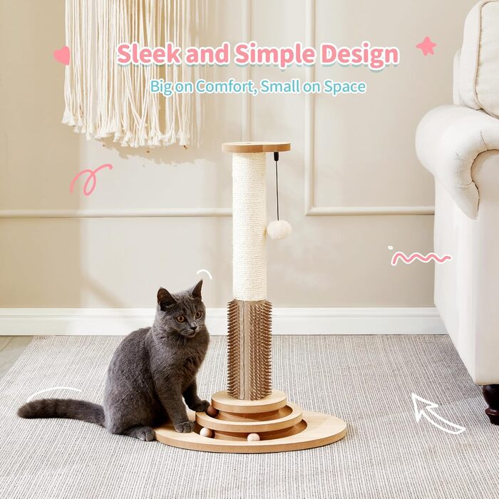 Made4Pets Когтеточка для котів з інтерактивними іграшками, обертовою платформою, треками з кульками та підвішеними м'ячами, ідеальна для домашніх котів