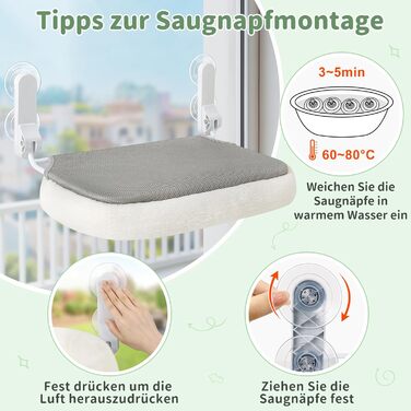 Кішка лежанка на вікно GUUSII HOME: розкладна, з 4 присосками, біла