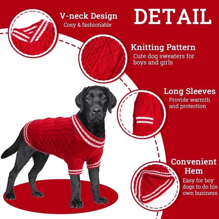Теплий собачий светр LiebeDD з V-подібним вирізом для маленьких та середніх собак, червоний (M)