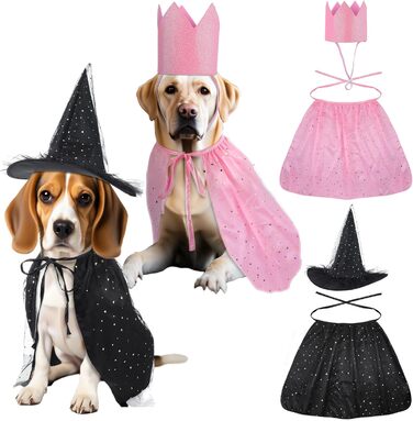 Костюм відьми на Хелловін для котів та собак, комплект з 4 частин: шапка, накидка, корона та аксесуари