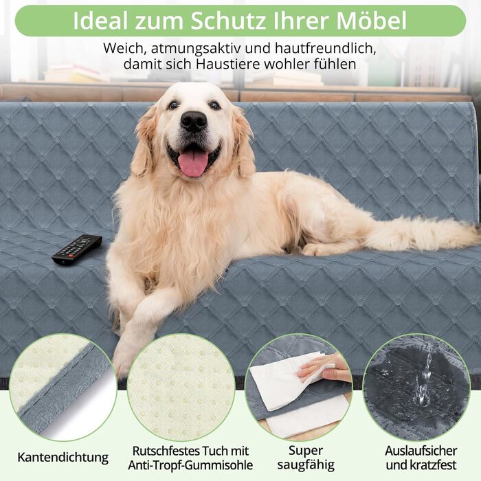 Водонепроникний коврик для собак, 137x208 см. Міцний килимок для тварин, антиковзаюча, багаторазова, можна прати в пральній машині. Захист для дивану, ліжка, автокрісла. Темно-сірий колір.