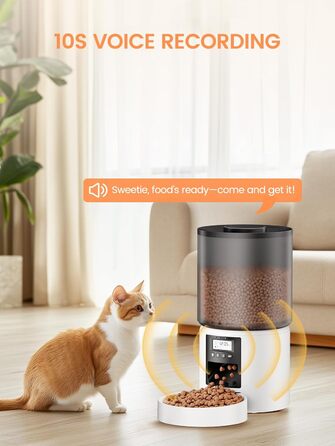 Автоматичний кормушка для котів та собак, 4л, з таймером, 1-6 прийомів їжі на день, з функцією запису голосу (10 сек)
