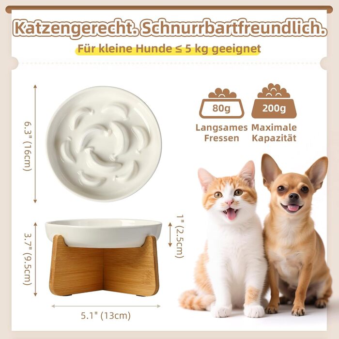 Антислизький годівниця для котів з кераміки з металевим підставкою - Підвищена годівниця проти захлинування - Лабіринтова миска для повільного годування - Рожевий (миска + бамбук - білий)