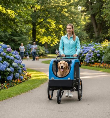 Причіп для собак CXWXC 2-в-1: велосипедний та візок для собак з амортизаторами, синій. Максимальне навантаження 40 кг