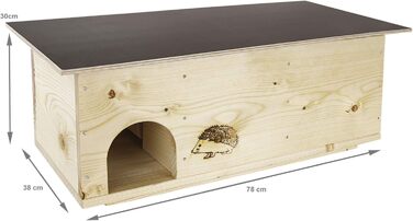 Будиночок для їжаків з натурального дерева XXXL, годівниця, 78x38x30 см