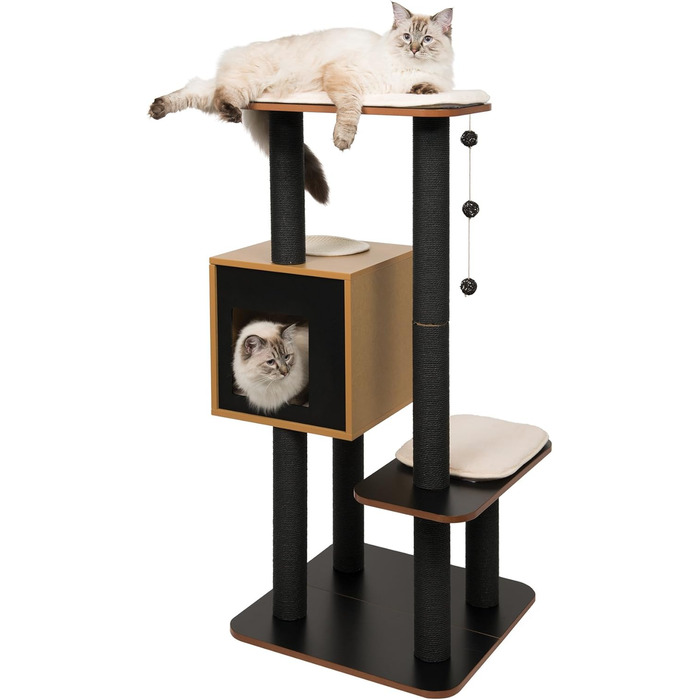 Котячий будиночок VESPER 52045 High Base, горіх, кубічна конструкція з двома платформами