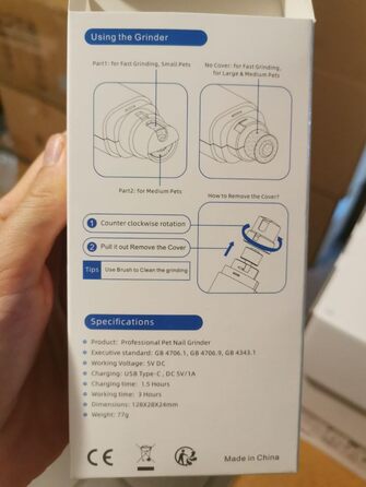 Електрична шліфувальна машинка для собак та котів – 3-в-1, USB-зарядка, 8000 об/хв, тиха та безпечна, ергономічна, для маленьких, середніх та великих тварин