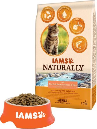 Сухий корм для котів IAMS Naturally з лососем та рисом, 2,7 кг (набір 2 шт)