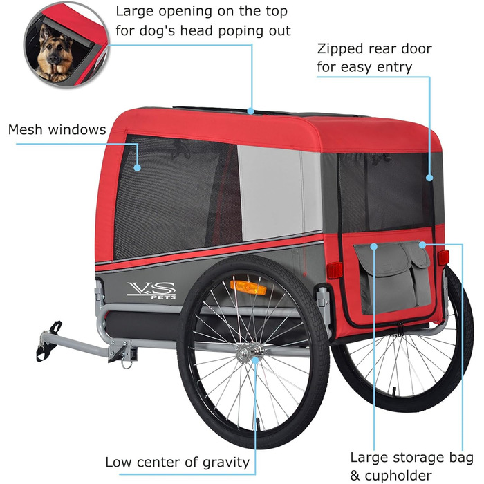 Тігго VS Pets L: велопричіп для собак великого розміру, 270 л, до 35 кг, червоний