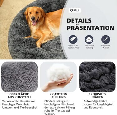 Ортопедичне ліжко для собак середнього розміру, миється, подушка для котів/собак, кругла, плюшеве ліжко-софа для собак/котів, 80x80x20 см, темно-сірий