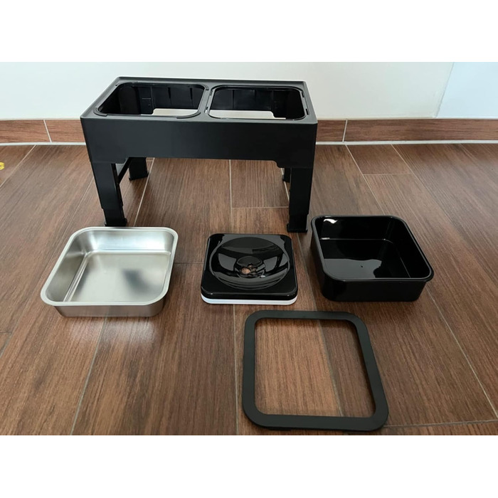 Підвищена годівниця для собак 2-в-1 з регулюванням – годівниця та миска для води без обливання, чорна. BWL-PSA-ADJ-2IN1-BLK