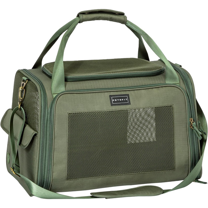 Транспортна переноска для котів та собак Petsfit, складна сумка-переноска, 47L x 30B x 30H см, оливковий колір