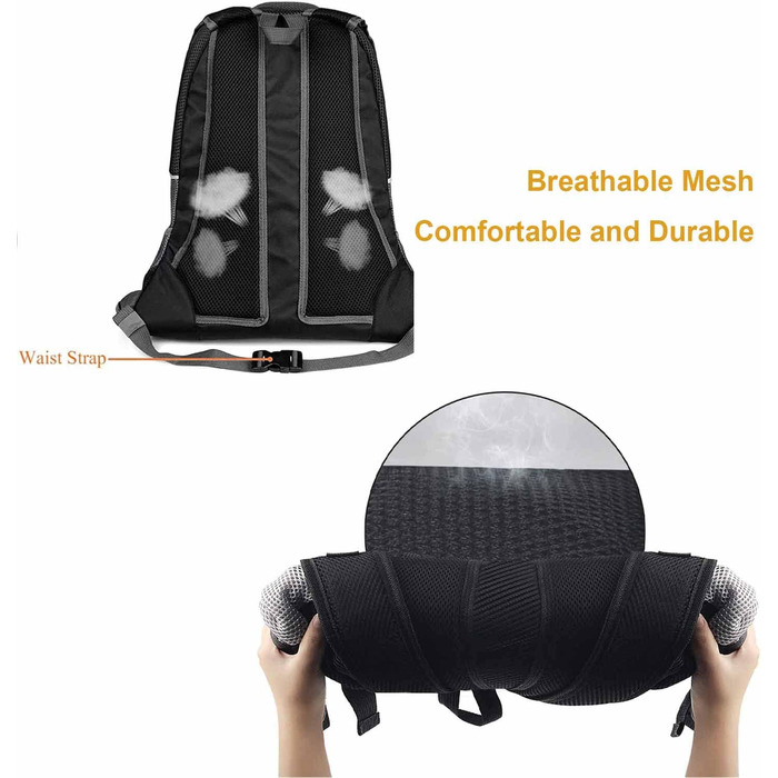 Сумка-переноска для собак та котів, чорна, L, для маленьких/середніх тварин, регульована передня частина, дихаюча, підходить для перельотів