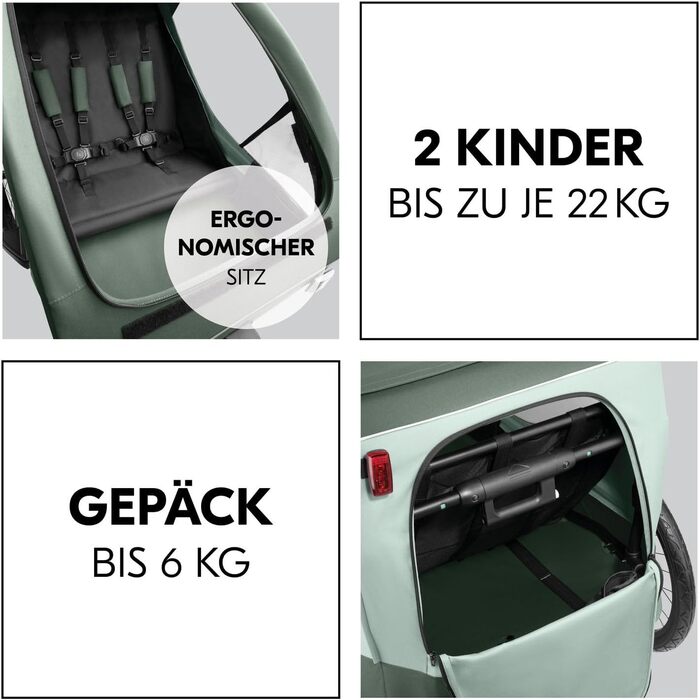 Фаркоп-причіп Hauck Dryk Duo Plus Set для 2 дітей з люлькою, тентом та дощовим захистом – складаний, з підвіскою та функцією коляски (Темно-зелений)