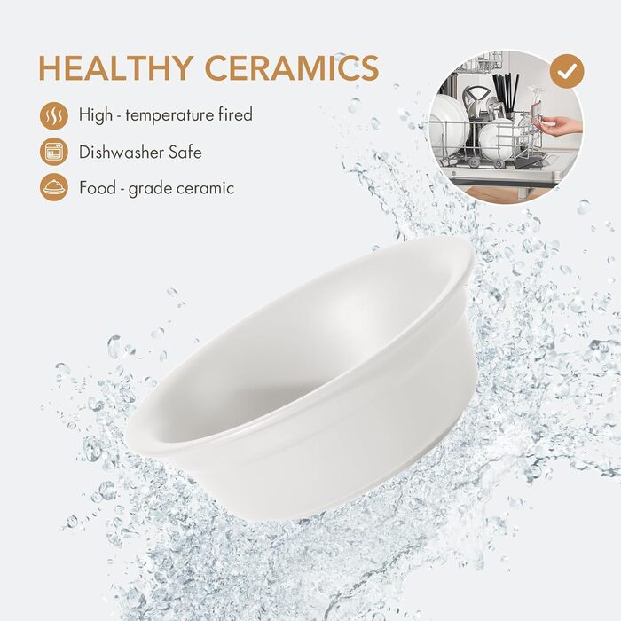 Набір керамічних мисок для собак Havniva (16 см) - 2 шт. (корм та вода), для маленьких та середніх порід, широка горловина, з заокругленим краєм, матово-білий колір