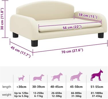 Крісло-ліжко для собак, м'яке ліжко для тварин, диванчик для маленьких собак та котів, штучна шкіра, 70 x 45 x 30 см, кремовий колір