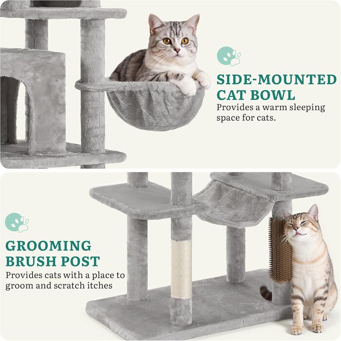 Котячий комплекс YITAHOME для великих котів з дряпалкою, будиночком та платформами, сірий, 157 см
