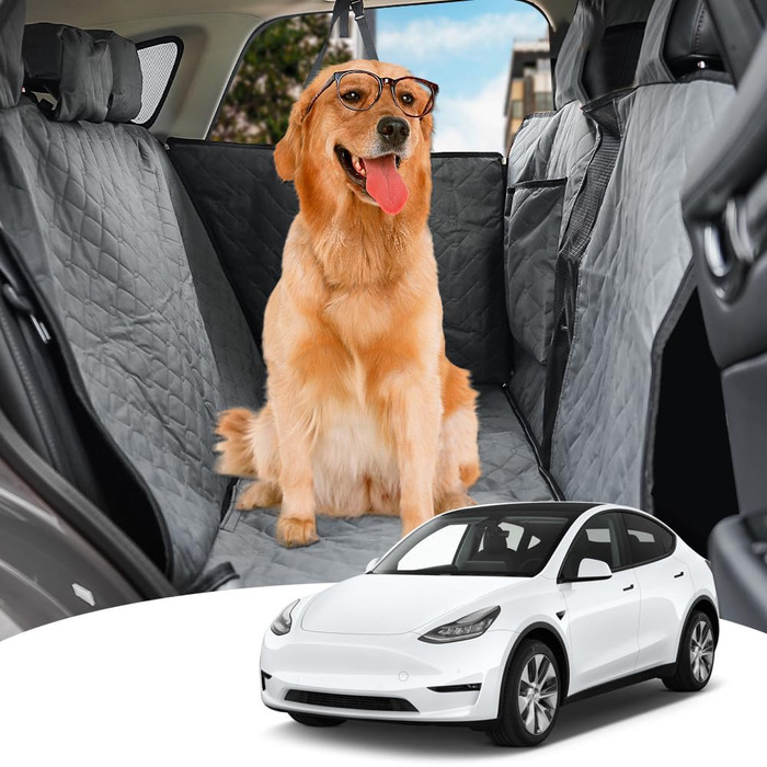 Захисний чохол на сидіння автомобіля для собак, Tesla Model Y 2020-2024, штучна шкіра, водовідштовхувальний, стійкий до подряпин, для заднього сидіння, килимок для тварин, автомобільна гамак з сіткою