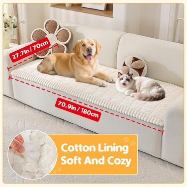 Плед на диван для собак, фланелевий, 70 x 180 см, бежевий. М'який, зручний, антиковзаючий, для захисту дивана від шерсті та бруду. Можна прати в машині.