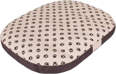 Овальне лежанка для собак, підстилка для собак різних розмірів - міцне, водонепроникне лежанка, м'яке лежанка з піною, підходить для вулиці та прання - 70x50x15 см (M, бежевий з лапами)