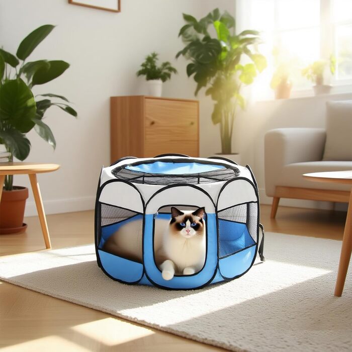 Клітка-вигул для цуценят та дрібних тварин 74x74x43 см – складана клітка для собак та котів – сірого кольору з принтом лапи