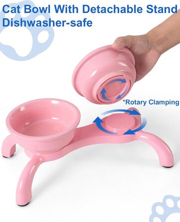 Набір мисок для котів 2 шт. з підняттям - міцні, з широкою основою, нековзні, сумісні з посудомийною машиною, зручні для вусів (Рожевий, Double)