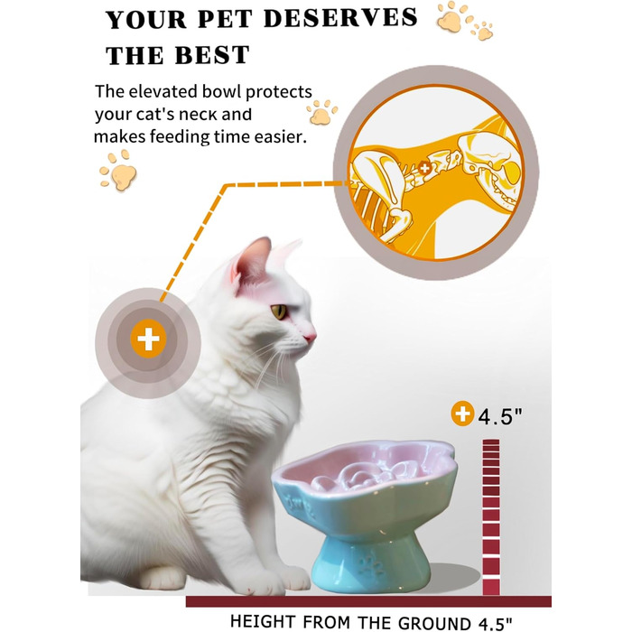 Миска для повільного годування домашніх тварин, керамічна, нахилена, для котів та маленьких собак, рожева