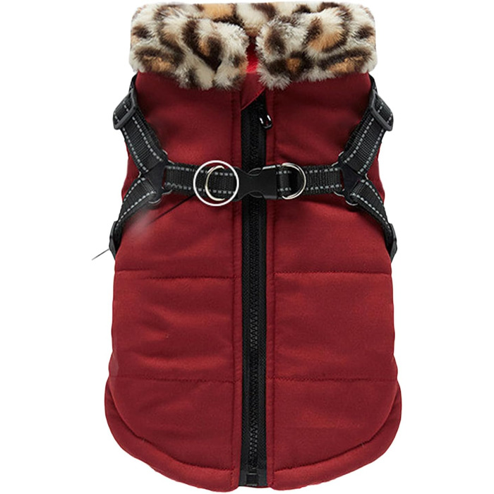 Зимовий теплий жилет для собак з інтегрованим шлейкою, водонепроникний, відбиваючий | для малих, середніх та великих собак (Бургунді)