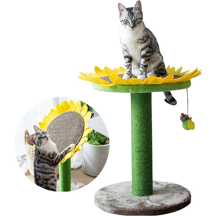 Catry Sonnenblume 2 в 1 Когтеточка для котів із натурального сизалю, іграшкою-бджілкою та лежаком. Мультифункціональні меблі для котів: для дряпання, лазіння та відпочинку