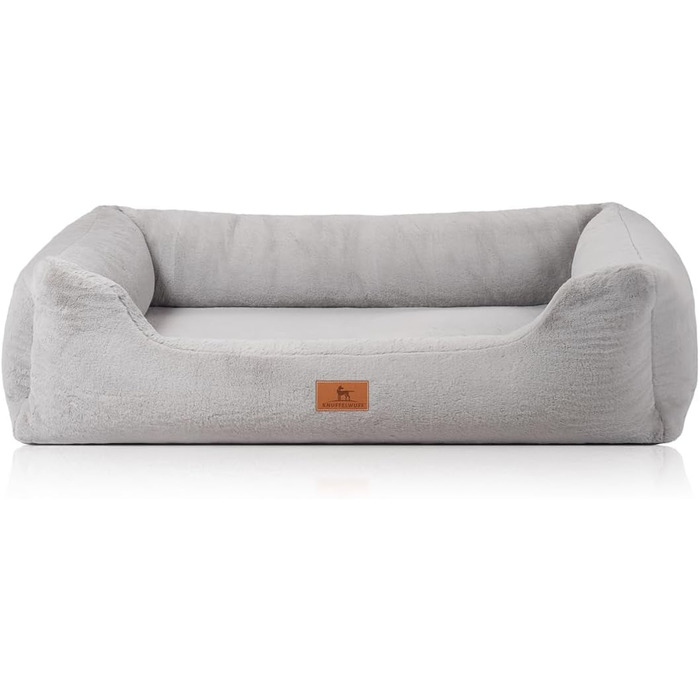 Ортопедичне собаче ліжко Knuffelwuff зі штучним хутром кролика, розмір M-L, 85 x 63 см. Знімний, пральний чохол. Підходить для собак великих, середніх та маленьких порід. (L 155 x B 105 x H 30 см, Сірий)