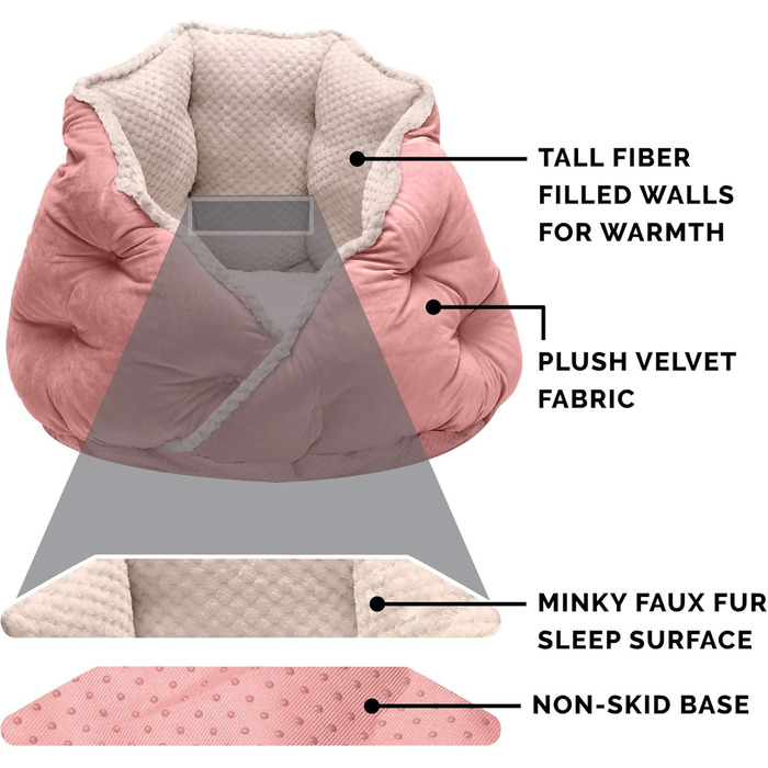 Ортопедичне ліжко для собак Furhaven, великих порід, кругле, знімний, пральний чохол, до 36,3 кг – Sherpa & Wildleder Snuggery – 111,8 см, ортопедична піна (Soft Pink, L 61 x B 61 x H 46 см, Calming Hug Nest)