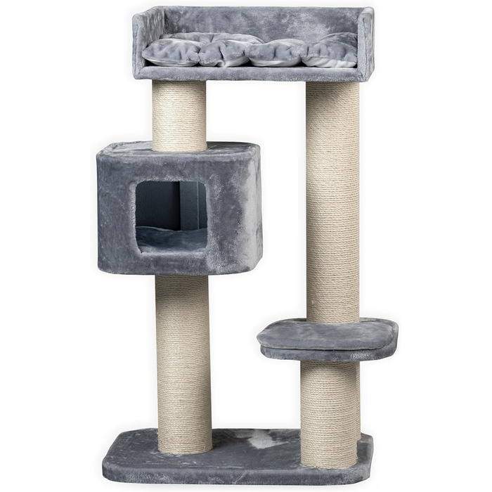 Котячий драпак RHRQuality Devon Rex 120 см для великих котів, світло-сірий, з ігровим будиночком і 15 см сизалевими стовпчиками