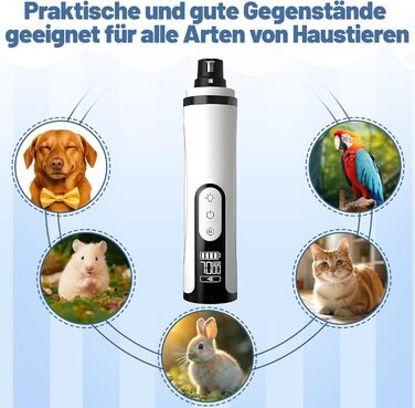 Електричний точилка для кігтів собак з 2 насадками, тример для подушечок лап з LED-підсвічуванням та 3 швидкостями, для великих, середніх та малих собак