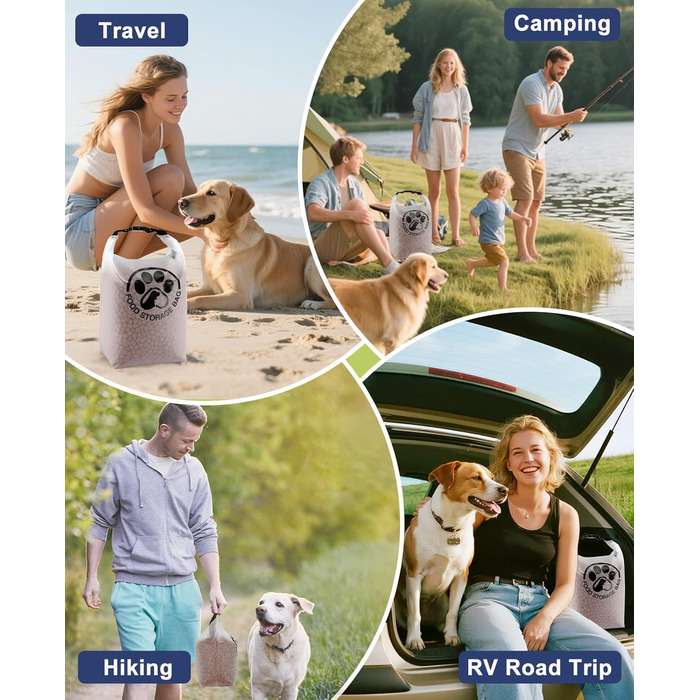 Контейнер для корму для тварин на 25 порцій з 2 складеними мисками для подорожей – прозорий, з водонепроникним закриттям, зберігає сухий корм свіжим для кемпінгу