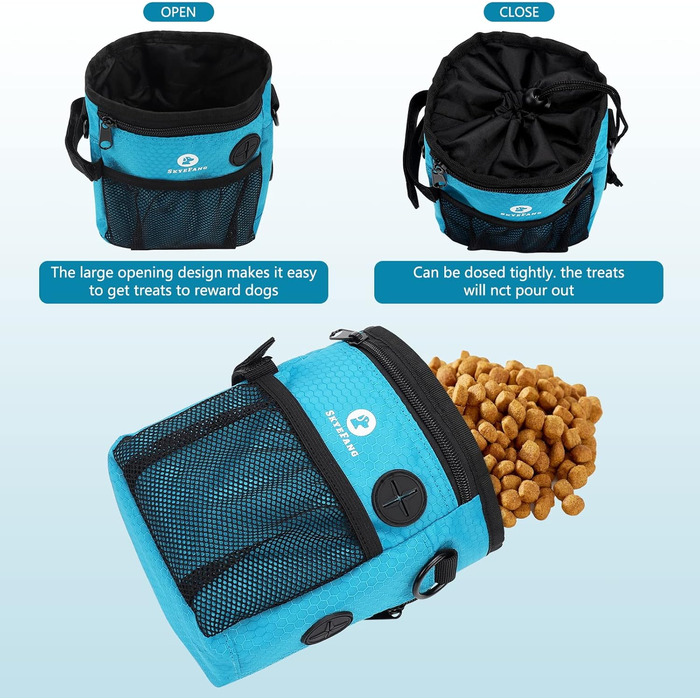 Сумка для корму для собак 2-в-1 з пляшкою води та диспенсером для пакетів, чорно-зелена/блакитна