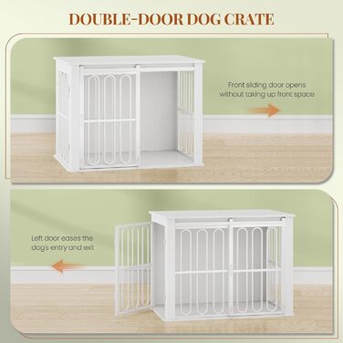 Дерев'яний вольєр для собак, 81 см, вольєр-стілець для дому, 2 двері, розсувні, для маленьких та середніх собак, міцний, 81 × 55 × 62,4 см, білий