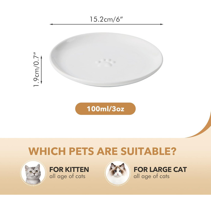 Набори керамічних мисок для котів Havniva (3 шт.) - широкі, білі, для вологого та сухого корму